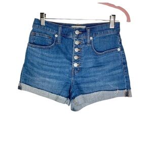Madewell hi rise exposed buttonfly denim shorts, size 23